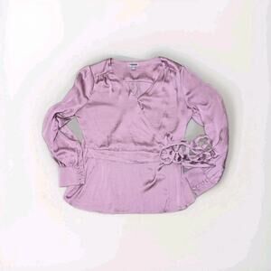 Chelsea 28 Wrap Tie Blouse Silky Blush Button Cuff Womens Size Large Long Sleeve